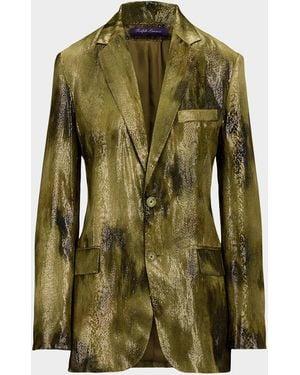 Ralph Lauren Abstract Metallic Silk Single-Breasted Jacket - Green