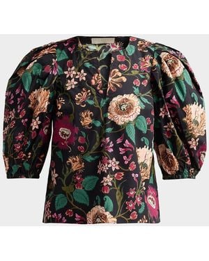 Ulla Johnson Florielle Floral Cotton Top - Black