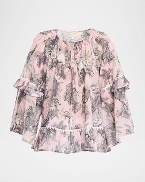 Maison Common African-Print Cotton Voile Ruffle Blouse - Pink