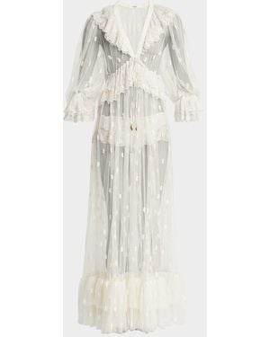 Chloé Long Lace Ruffled Drawstring Dress - White