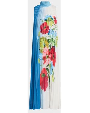 Tahari Reilley Sleeveless Pleated Floral-Print Midi Dress - Blue