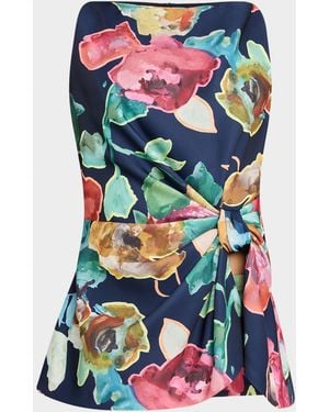 Lela Rose High-Neck Ruched Printed Crepe Top - Multicolor