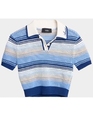 Amiri Striped Crochet Mesh Polo Shirt - Blue