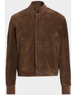 ZEGNA Apos;S Suede Hidden-Zip Bomber Jacket - Brown
