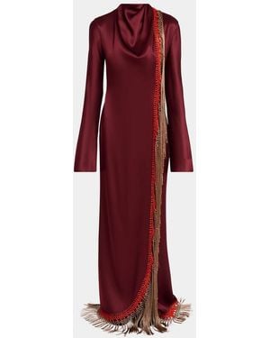 Gabriela Hearst Anne Macrame Fringed Silk Long-Sleeve Maxi Dress - Red