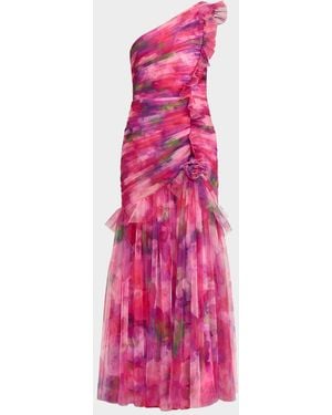 Cynthia Rowley Myrtle One-Shoulder Ruffle Tulle Mermaid Gown - Pink