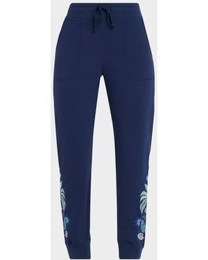 Johnny Was Floral Embroidered French Terry Ankle Sweatpants - Blue