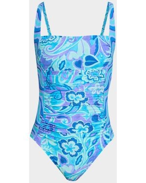 Johnny Was Marilyn Ruched One-Piece Swimsuit - Blue