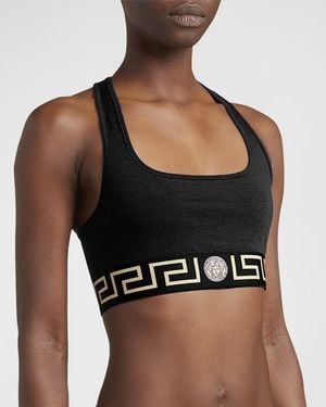 Versace Greca Border Racerback Sports Bra - Black