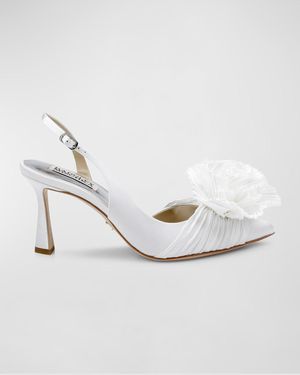 Badgley Mischka Blaire Silk Flower Slingback Pumps - Metallic