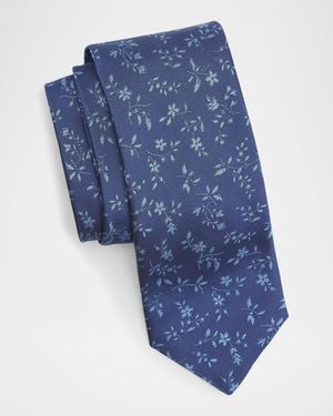 Canali Flower Print Silk Tie - Blue