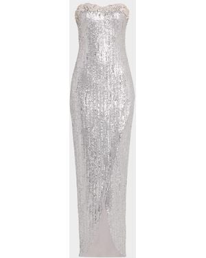 Pamella Roland Strapless Sequined Column Gown - White