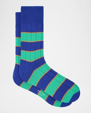 Paul Smith Apos;S Kennedy Contrast-Stripe Crew Socks - Blue