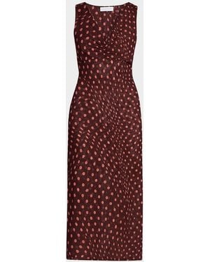 Stella McCartney Polka Dot Mesh V-Neck Midi Dress - Purple