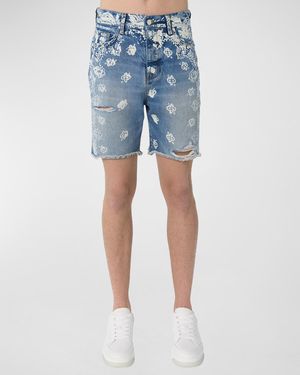 Amiri Apos;S Bleach Bandana Denim Shorts - Blue