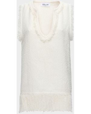Callas Milano Comporta Sleeveless Fringed Boucle Top - White