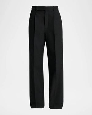 Saint Laurent Wool Grain De Poudre Straight-Leg Pants - Black