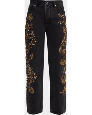 Veronica Beard Daniela Embellished Straight-Leg Jeans - Black