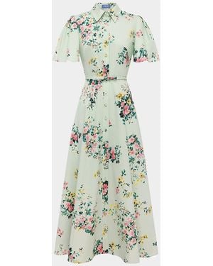 LEO LIN Bianca Floral Puff-Sleeve Cotton Midi Dress - Green