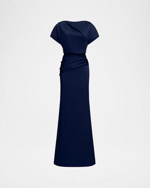 Halston Draped Satin Trumpet Gown - Blue