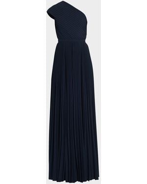 Michael Kors Pleated One-Shoulder Gown - Blue