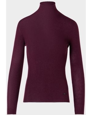 Akris Turtleneck Cashmere-Silk Rib Seamless Sweater - Purple