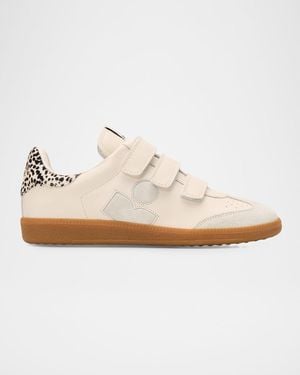 Isabel Marant Beth Mixed Leather Grip-Strap Sneakers - White