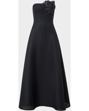 Akris Flower Corsage Strapless Organza Gown - Blue