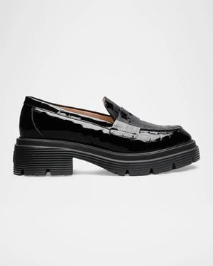Stuart Weitzman Hudson 20Mm Croc-Embossed Patent Leather Penny Loafers - Black