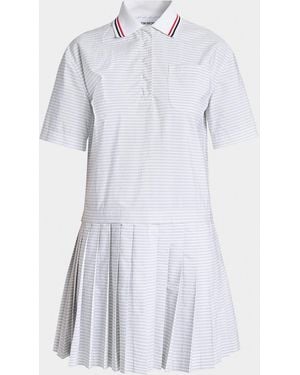 Thom Browne Striped Poplin Short-Sleeve Mini Polo Shirtdress - Blue
