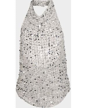 LAPOINTE Sequined Net Mesh Halter Top - White