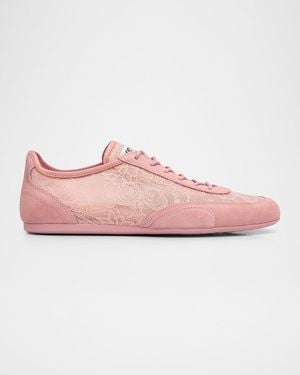 Jimmy Choo Sunny Floral Lace And Suede Sneakers - Pink