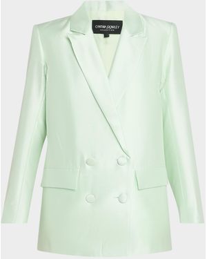 Cynthia Rowley Double-Breasted Silk-Wool Jacket - Green
