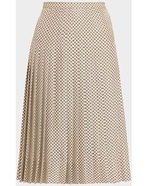 Loro Piana Clea Pleated Silk Midi Skirt - Natural