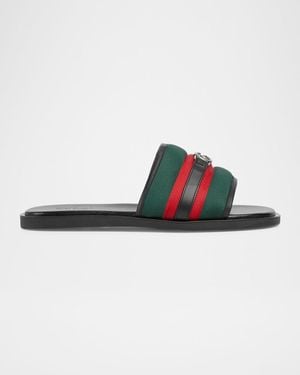 Gucci Maverik Web Slide Sandals With Interlocking G - Blue
