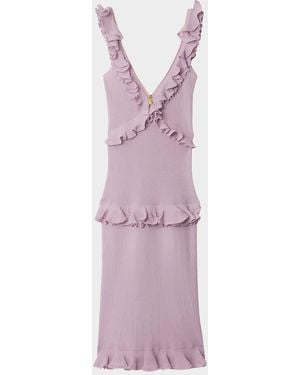 Burberry Ruffle V-Neck Sleeveless Maxi Dress - Purple