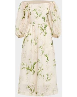 mestiza Delphine Smocked Floral-Print Midi Dress - Orange
