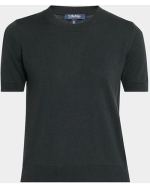 Max Mara Short-Sleeve Cotton Knit Crewneck Sweater - Black