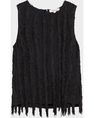 Zankov Sleeveless Fringe Stripe Top - Black