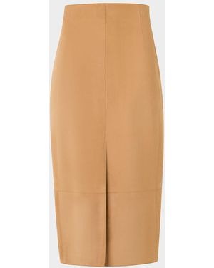 Akris Suede Front Slit Pencil Skirt - Natural