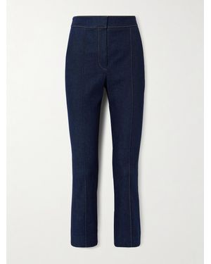 Veronica Beard Tani Cropped Topstitched Straight-Leg Jeans - Blue
