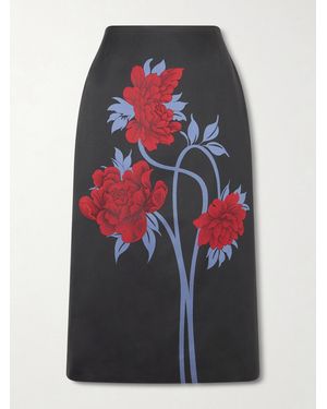 La DoubleJ Floral-Print Twill Midi Skirt - Blue