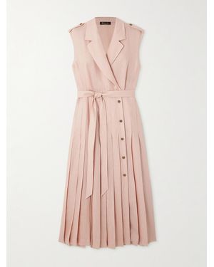 Loro Piana Bryce Belted Pleated Linen Midi Wrap Dress - Pink