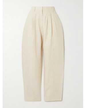 Posse Lucille Pleated Pinstriped Linen Straight-Leg Trousers - Natural