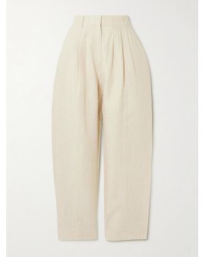 Posse Lucille Pleated Pinstriped Linen Straight-Leg Trousers - Natural