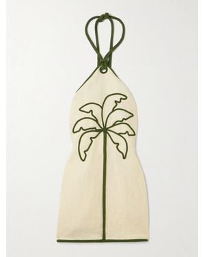 FARM Rio Appliquéd Linen Halterneck Mini Dress - Natural