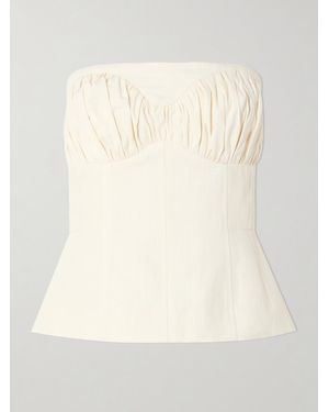 TOVE Ruby Gathered Linen-Blend Twill Peplum Bustier Top - Natural