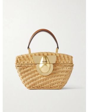 Cult Gaia Tyla Leather-Trimmed Raffia Tote - Metallic