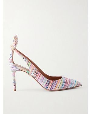 Aquazzura Bow Tie 85 Embellished Tweed Court Shoes - Pink