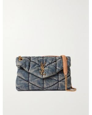 Saint Laurent Ysl C.Wall Mono Suede Satin Ca in Natural | Lyst